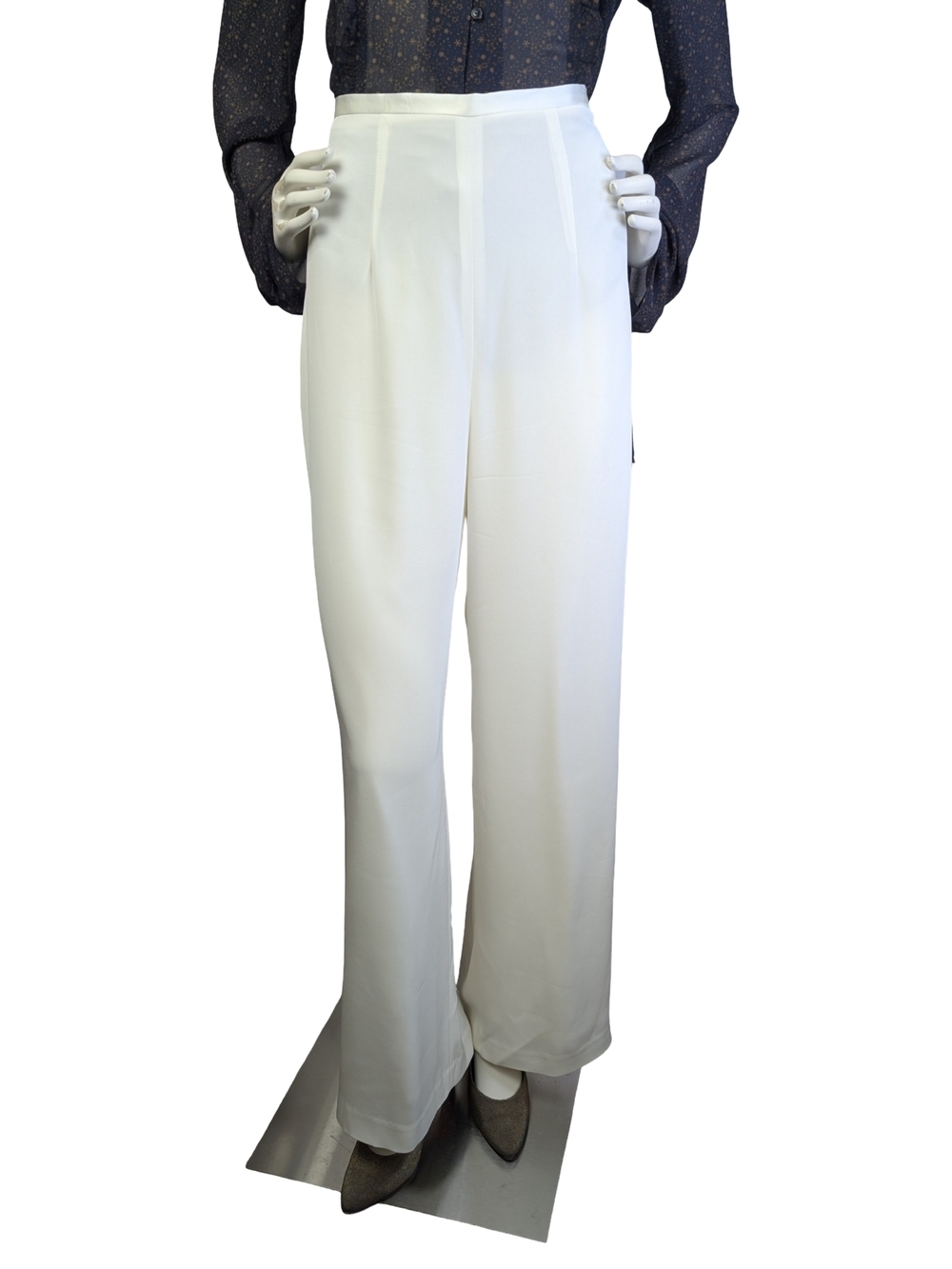 Vintage Louben White Wide Leg Trousers Satin Waistband | Lined | Size 10